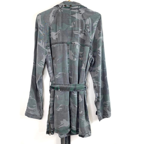 PAM & Gela Camo Lightweight Tencel Trench Coat in Vintage Green Size L - Picture 4 of 13